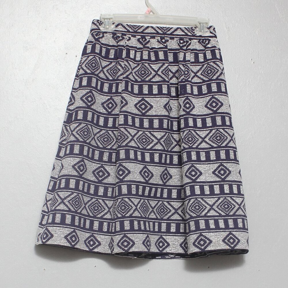 Halogen Nordstrom blue white Aztec print embroidered midi skirt